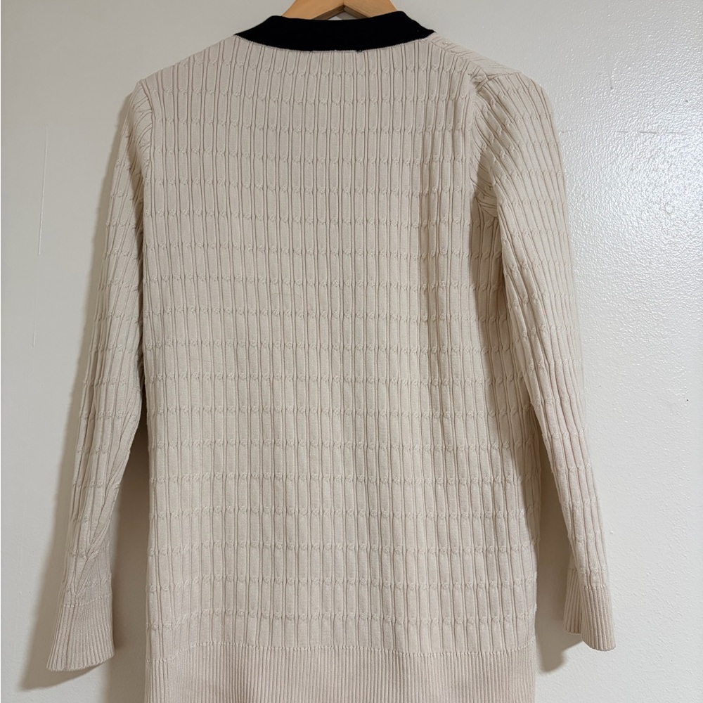 Adrianna Papell Cream Cardigan with Black Trim and Gold Buttons - Picture 6 of 7